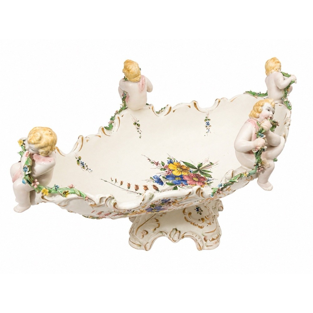 Vintage Capodimonte Italy Cherub Centerpiece Bowl Hand Painted Signed 20x10x9